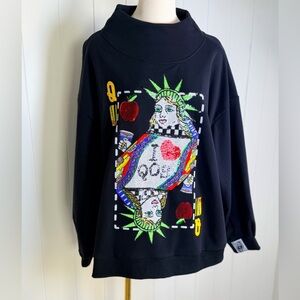 NEW Queen Of Sparkles-Black NYC Queen Card Mock Neck Sweatshirt